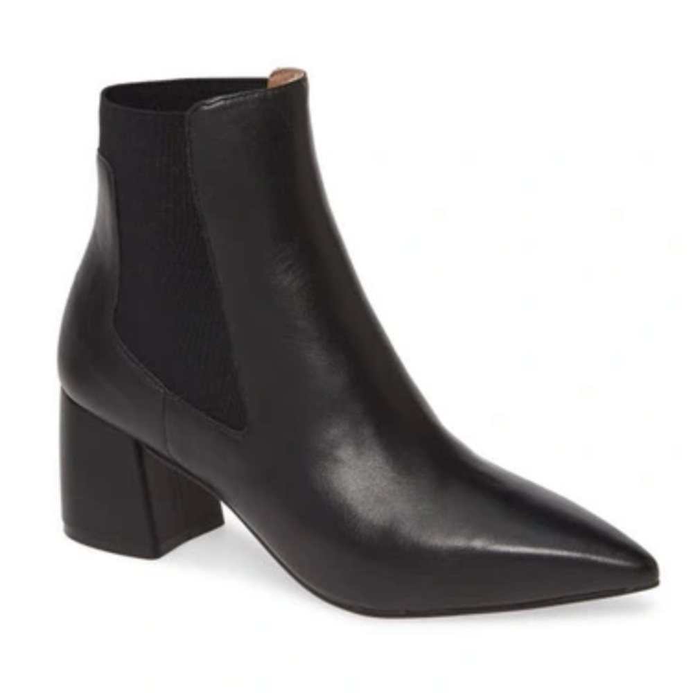Linea Paolo Black Leather Sienna Pointy Toe Heel Chelsea Boot